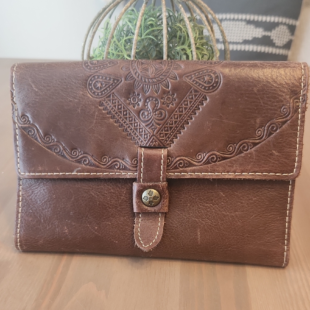 Patricia Nash Brown Embossed Trifold Wallet